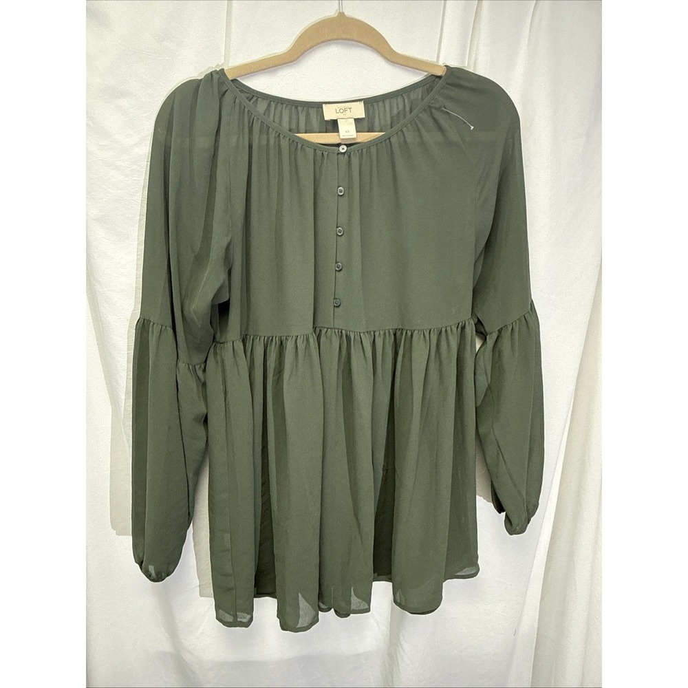 LOFT Blouse Women's XS Olive Flowy Sheer Long Sleeve BOHO FESTIVAL CoTTAgE
